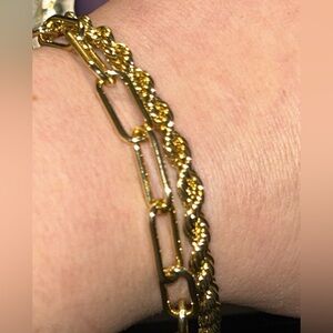 Heavy Gold-Toned Layered Bracelet Set - Paperclip & Rope Chain